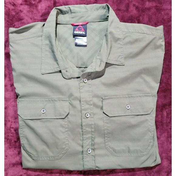 MENS XL GREEN GERRY SHORT SLEEVE BUTTON DOWN SHIRT 100% Polyester - Picture 5 of 5